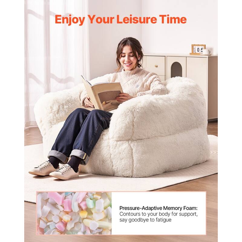 Beige Fabric Memory Foam Bean Bag Chair with Armrests and Support - 48” L x 46.85” W x 28” H