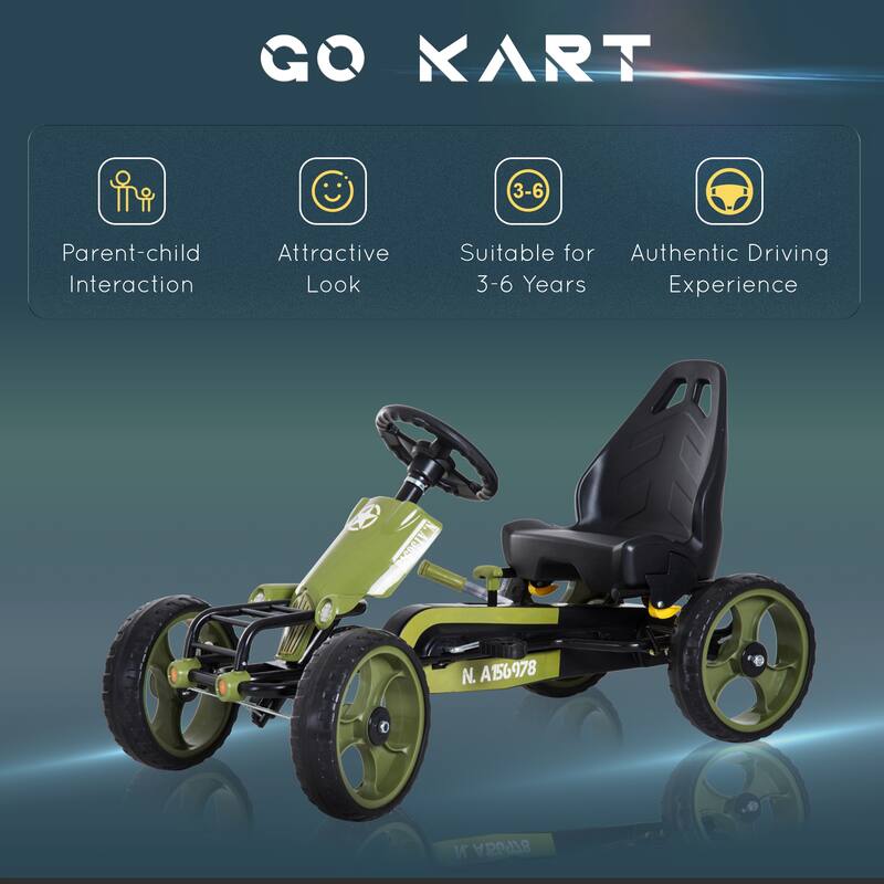 Aosom Go Kart for Kids, Pedal, Go Kart with Adjustable Seat, EVA Wheels, Forward, Backward, Ride on Car
