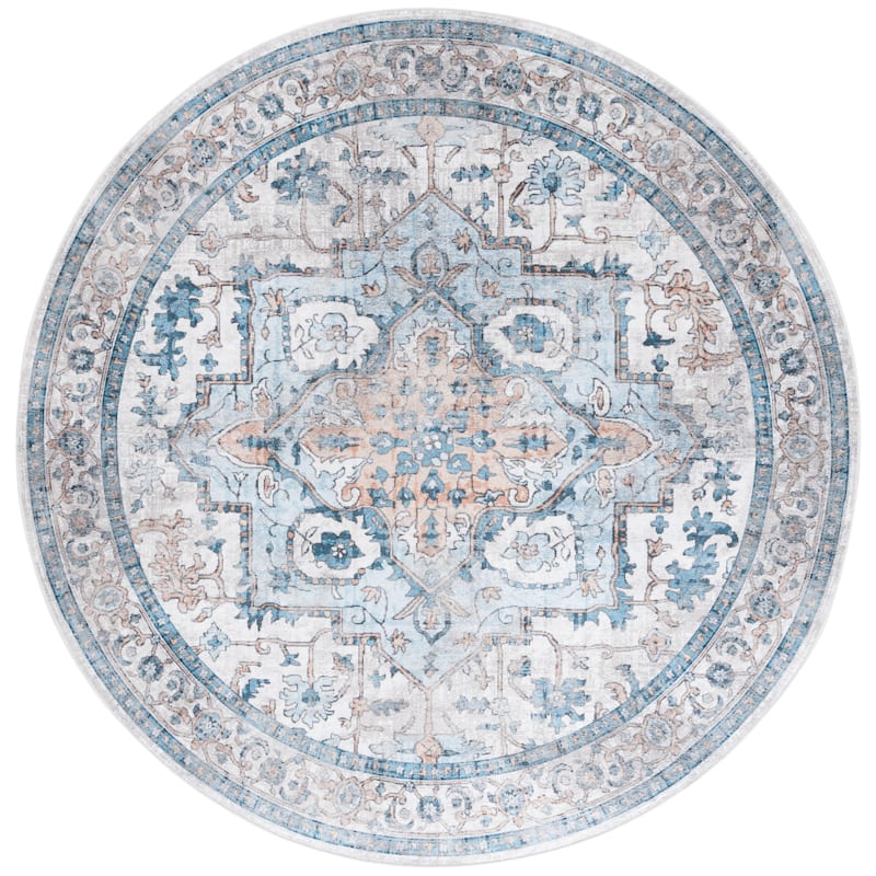 SAFAVIEH Orlando Kathern Traditional Rug - 6'7" Round - Blue/Beige