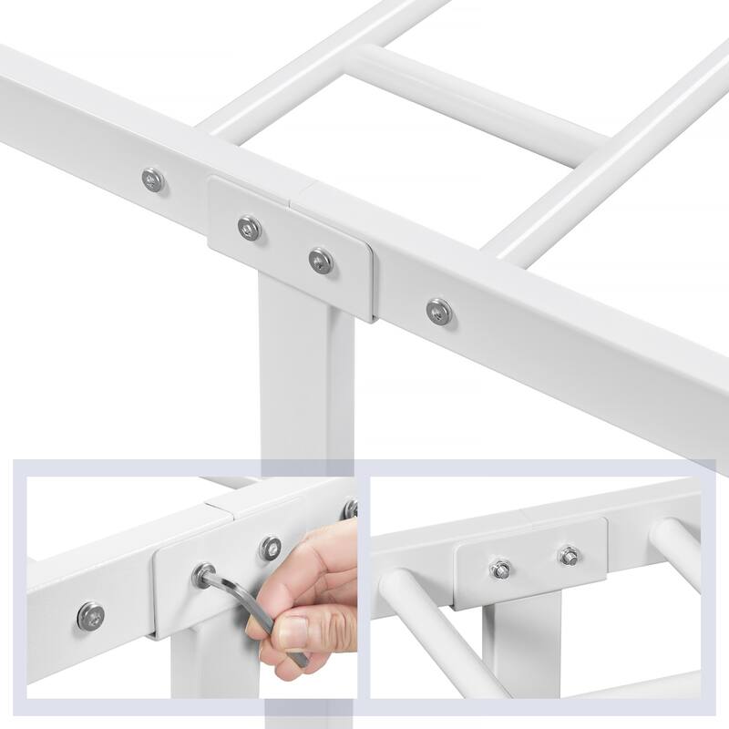 Yaheetech Metal Bed Frame Mattress Foundation with Slatted Bed Base, White
