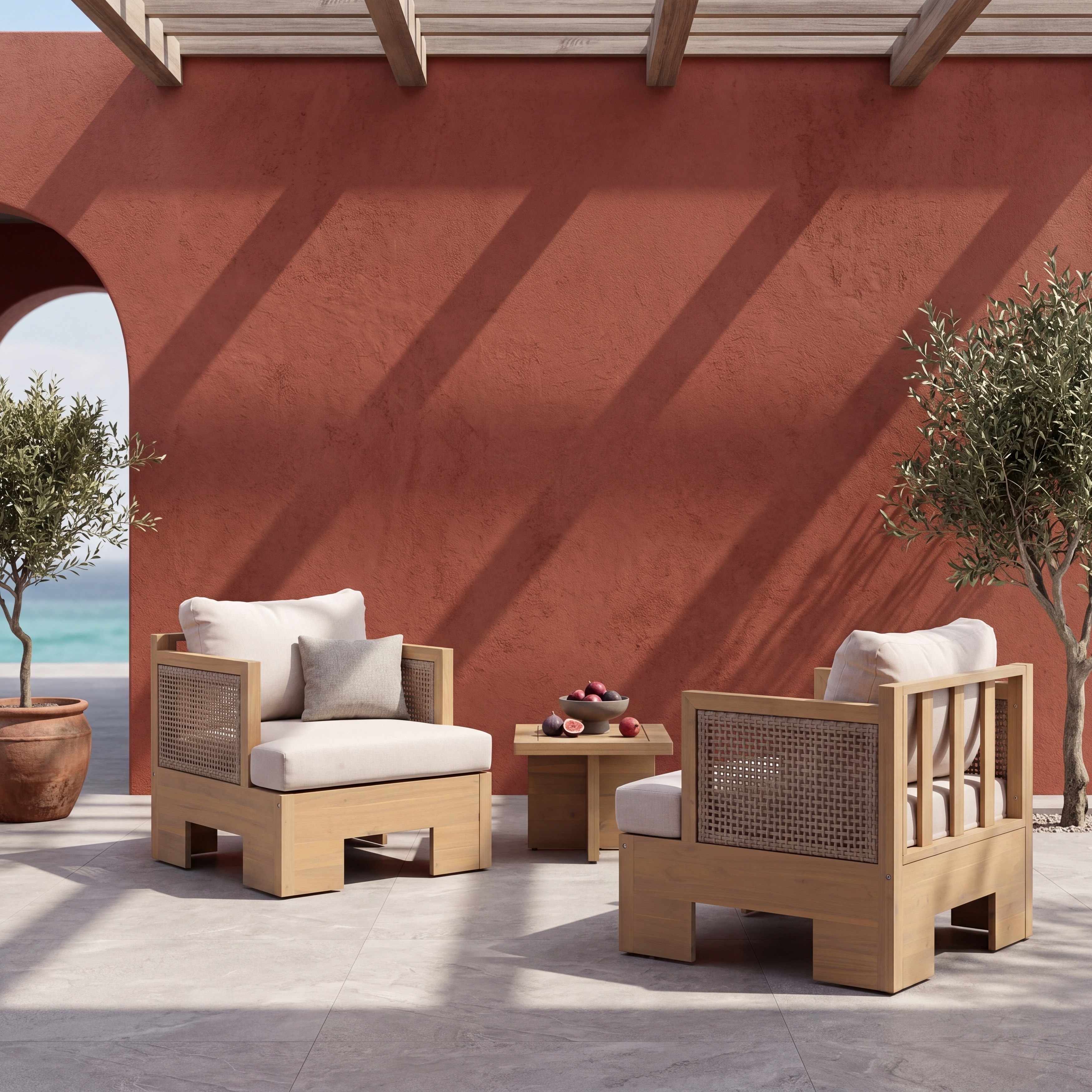 Christopher Knight Home - Hudson Set of 2 Outdoor Club Chair, Acacia Wood Frame with Rattan Wicker and Deep Seat Cushion