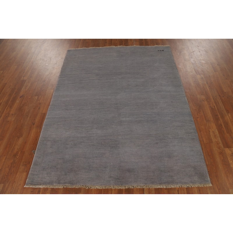 Modern Gray Gabbeh Oriental Area Rug Hand-Knotted Solid Wool Carpet - 5'1" x 6'5"