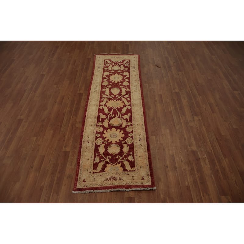 Hand Knotted Oriental 100% Wool Carpet Traditional Floral Red Peshawar Runner Rug - 8' 3'' X 2' 6''
