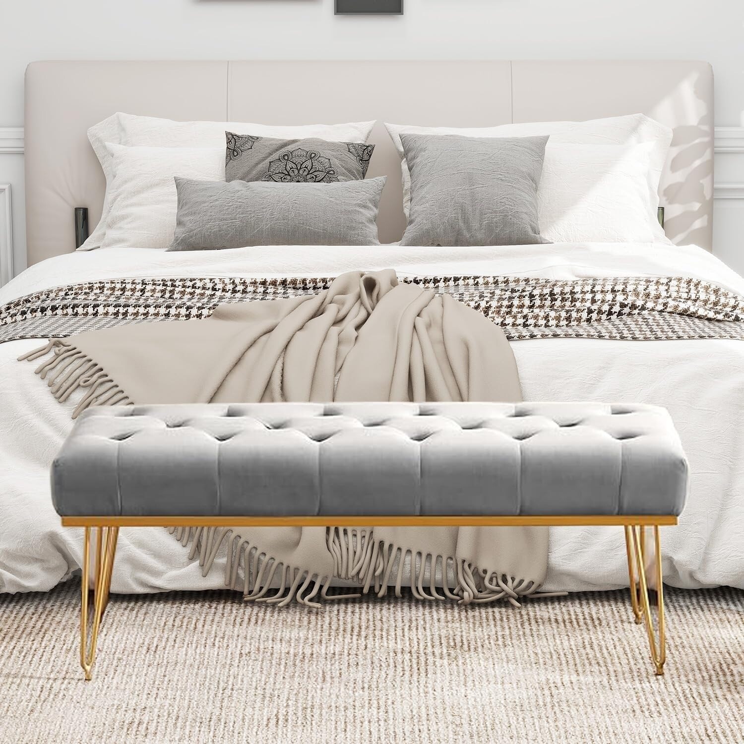 Gold end of shop bed bench