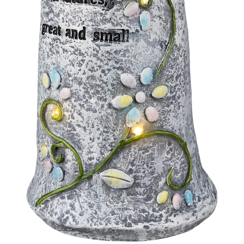 LED Solar Lighted Bless All Creatures Outdoor Garden Birdbath - 16"