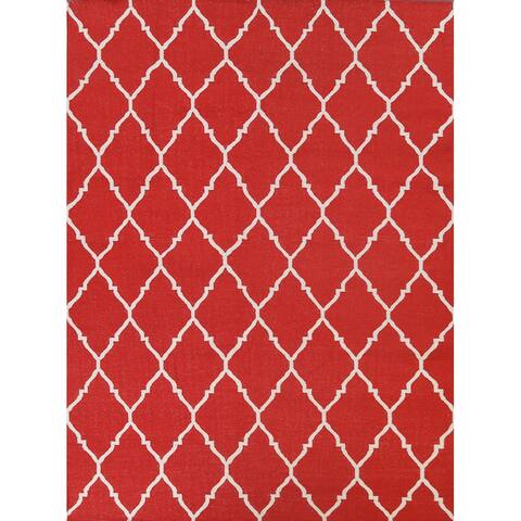 Contemporary Trellis Durrie Kilim Oriental Area Rug Wool Hand-woven - 8'0" x 10'0"