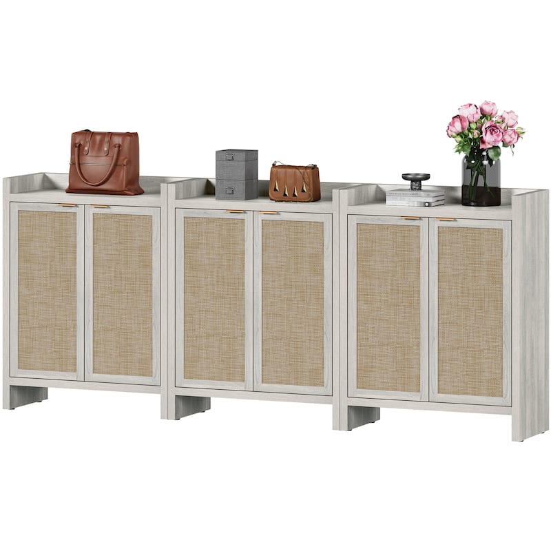 Set of 2 Modern Natural Rattan Shoe Cabinets - 41 x 32.4 x 14.8