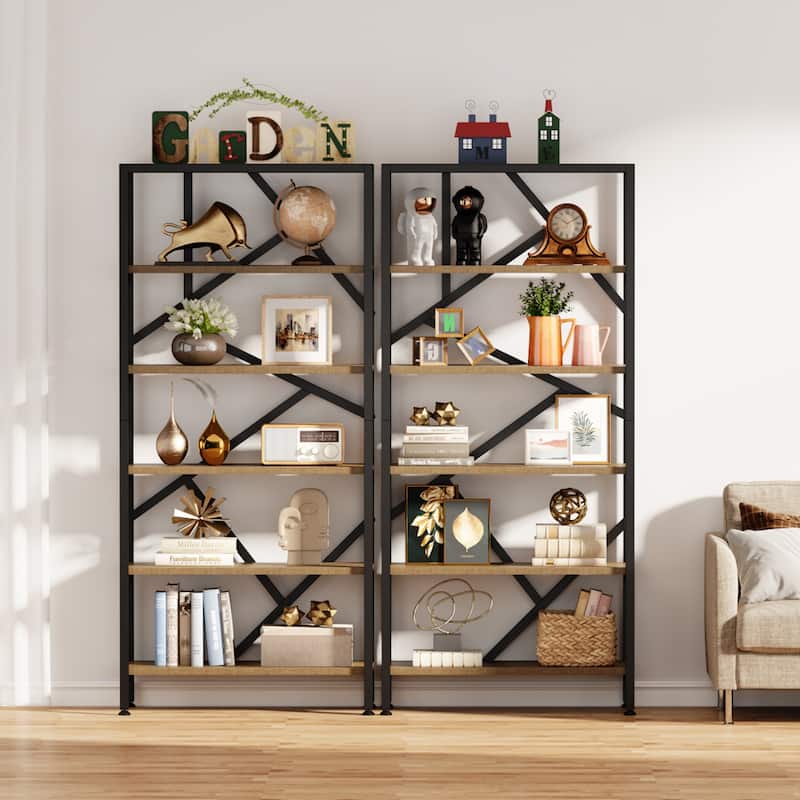 71 Inch Industrial Bookshelf, 6 Shelf Etagere Bookcase
