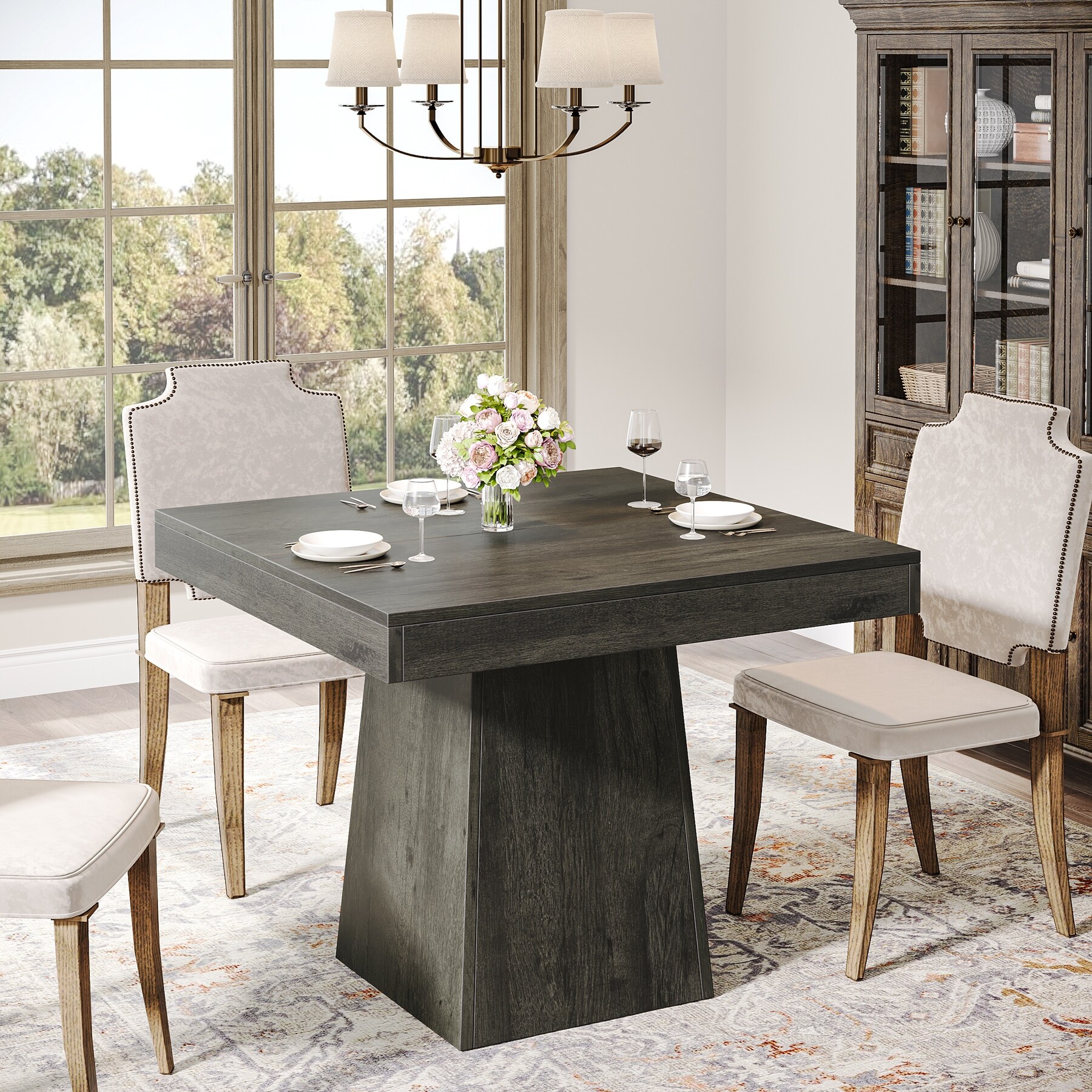 31.5-Inch Square Dining Table for 4, Farmhouse Kitchen Table