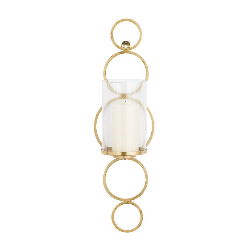 CosmoLiving by Cosmopolitan Metal Stacked Circle Geometric Wall Sconce with Glass Holder - Gold, Black, Silver