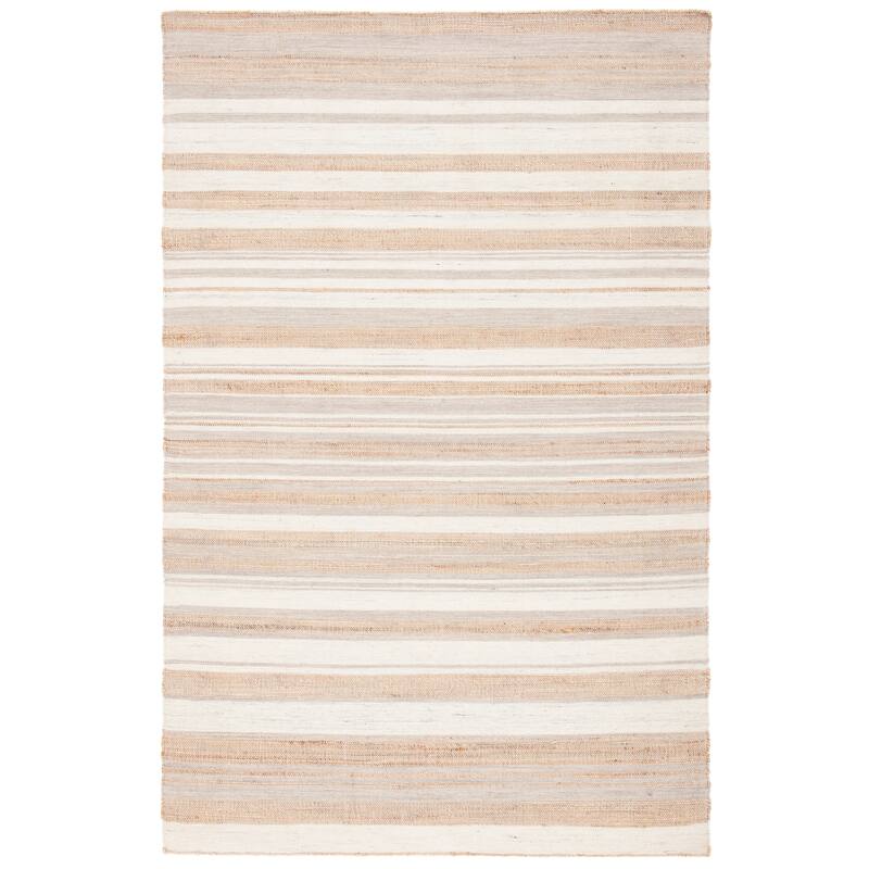 SAFAVIEH Handmade Kilim Albana Stripe Jute & Wool Rug - 6' Square - Natural/Ivory