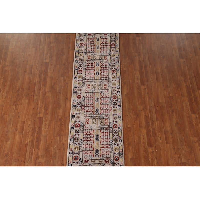 Tribal Geometric Khotan Runner Rug Hallway Handmade Wool Carpet - 2'6"x 10'0"