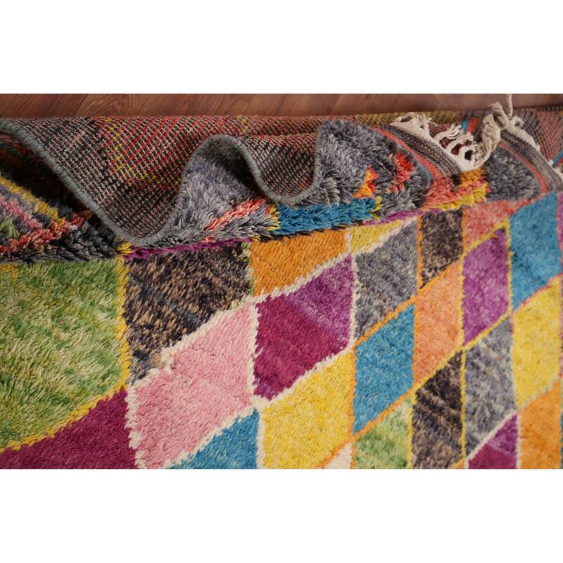 Colorful Trellis Plush Moroccan Area Rug Hand-Knotted Wool Carpet - 8'5" x 13'1"