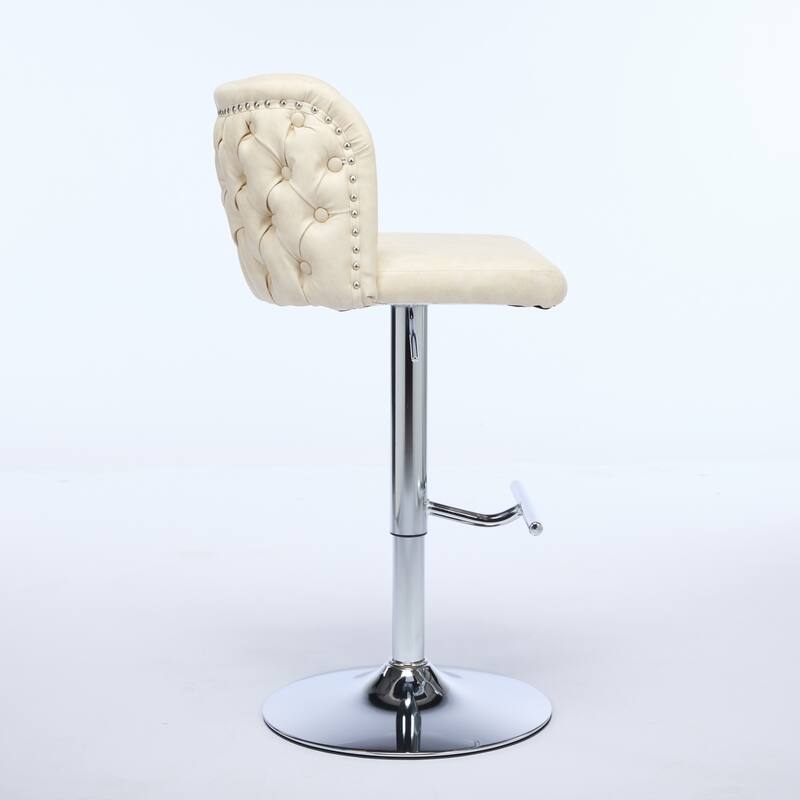 Set of 2 Modern Leather Upholstered Swivel Adjustable Height Tufted Bar Stools with Back