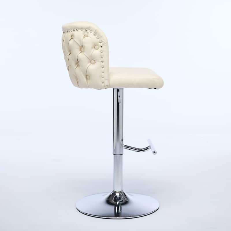 Set of 2 PU Upholstered Swivel Adjustble Bar Stools with Tufted Back