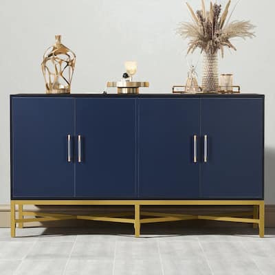 Four-Door Sideboard with Metal Frame and Cross-Leg Design, 62.20" Storage Cabinet for Modern Decor