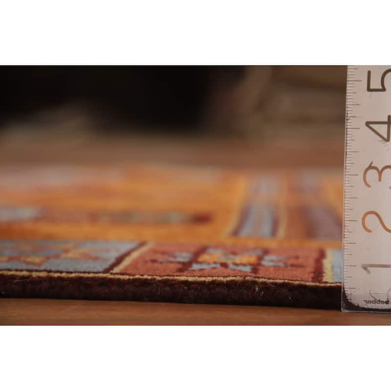 Hand Knotted Oriental 100% Wool Carpet Traditional Tribal Oranges & Rust Heriz (serapi) Runner Rug - 9' 9'' X 3' 10''