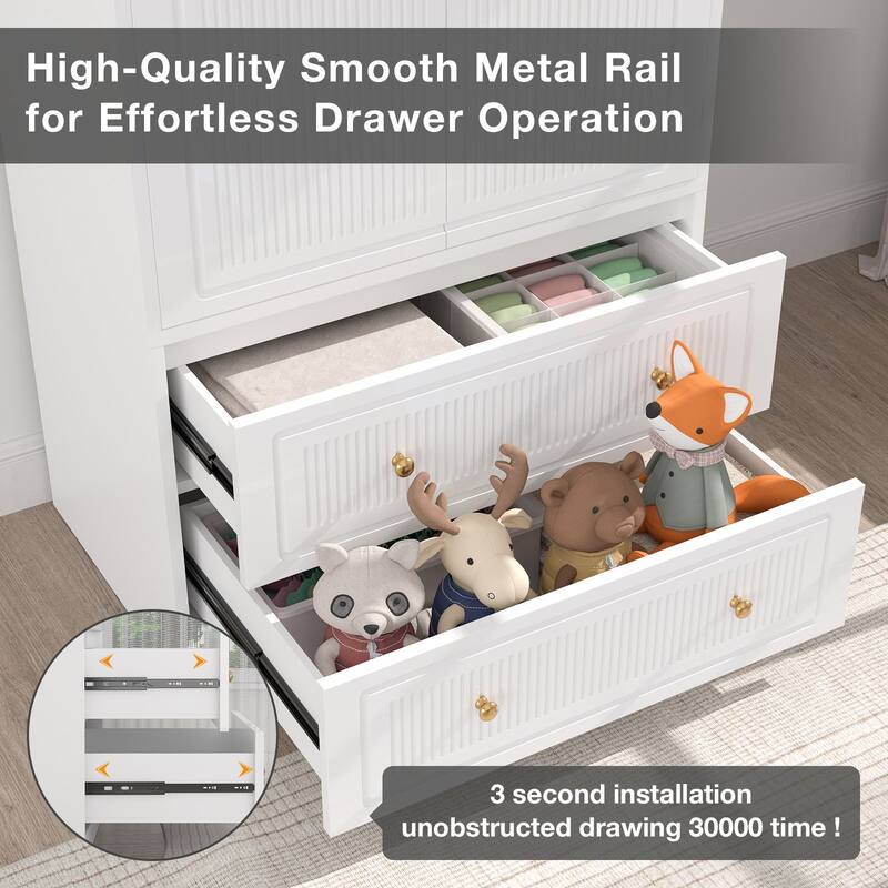 Meyreso 71" White Bedroom Wooden Armoire with Hanging Rod - N/A