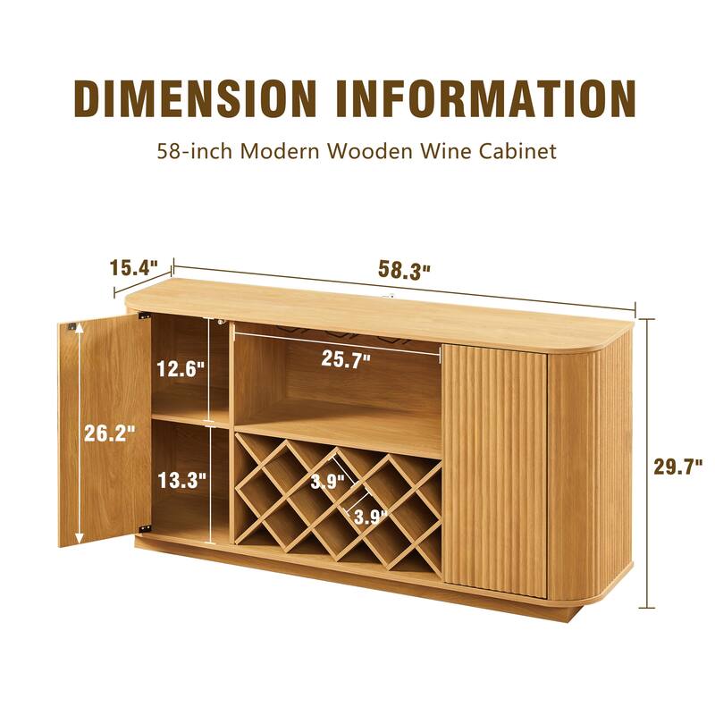 Modern Elegant Design Wood-Grain Wavy Curve Storage Cabinet with Adjustable Shelves and Glassware Holder