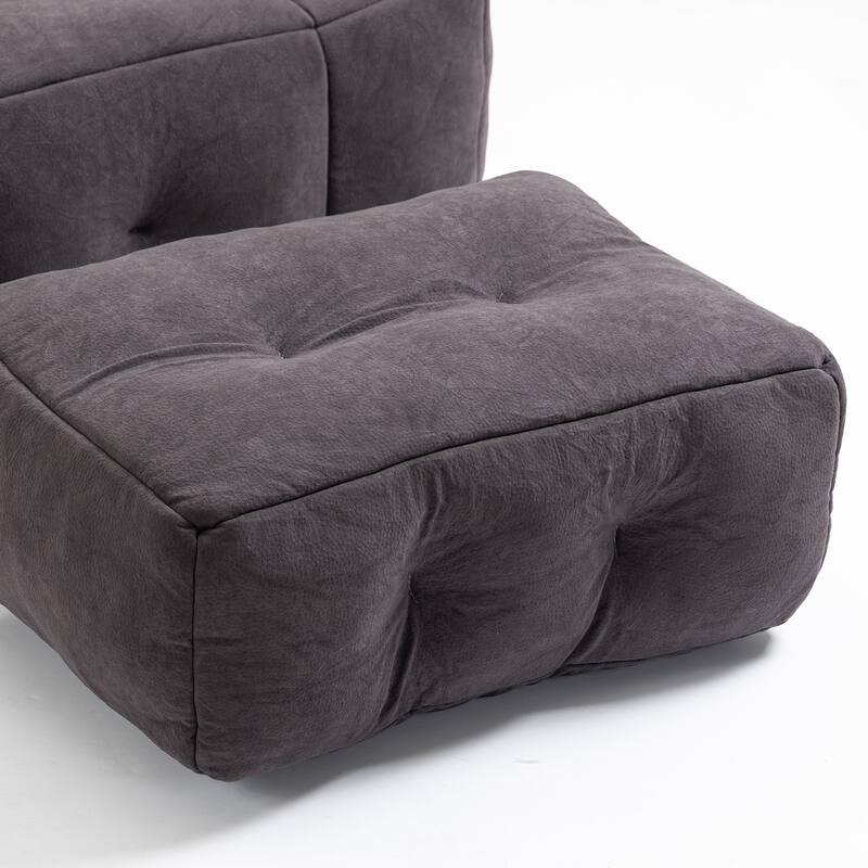 Fluffy Bean Bag Chair with Memory Foam and Ottoman, Super Soft Velvet Bean Bag for Adults & Kids, Comfortable Lazy Sofa