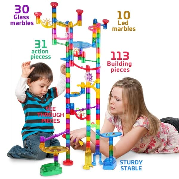 PICASSO-TILES Marble Run Magnetic Tiles For Kids, 50PCS, Construction Magnet Tiles Race Track Building Blocks STEM Toy