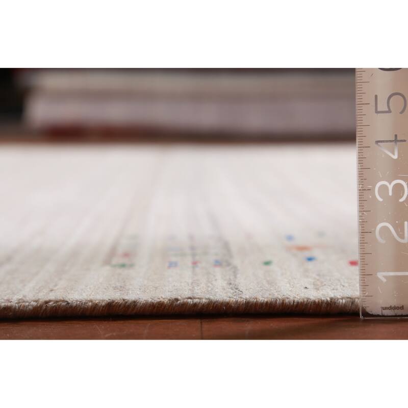 Hand Knotted Oriental 100% Wool Carpet Tribal Stripe Beige & Ivories Gabbeh Area Rug - 12' 6'' X 9' 0''