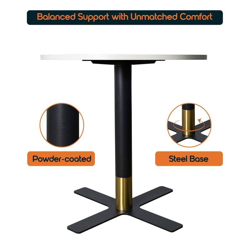 Vail Round Dining Table with 36 in. MDF Tabletop in Black Stainless Steel Cross Legs with Gold Accent Base Kitchen Table