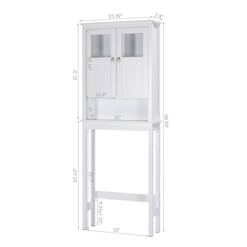 COSTARS Bathroom Cabinet Over Toilet, Bathroom Storage Cabinet with Glass Doors and Adjustable Shelves, White
