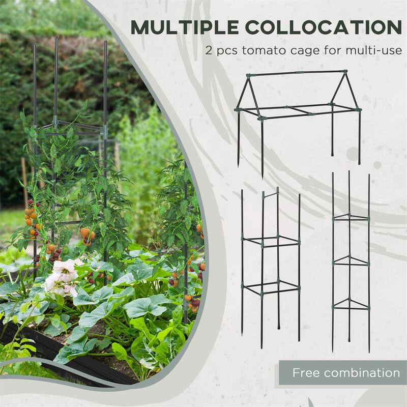 Black Steel Raised Garden Planter with Tomato Cages and Drainage - 70.75" L x 35.5" W x 11.5" H