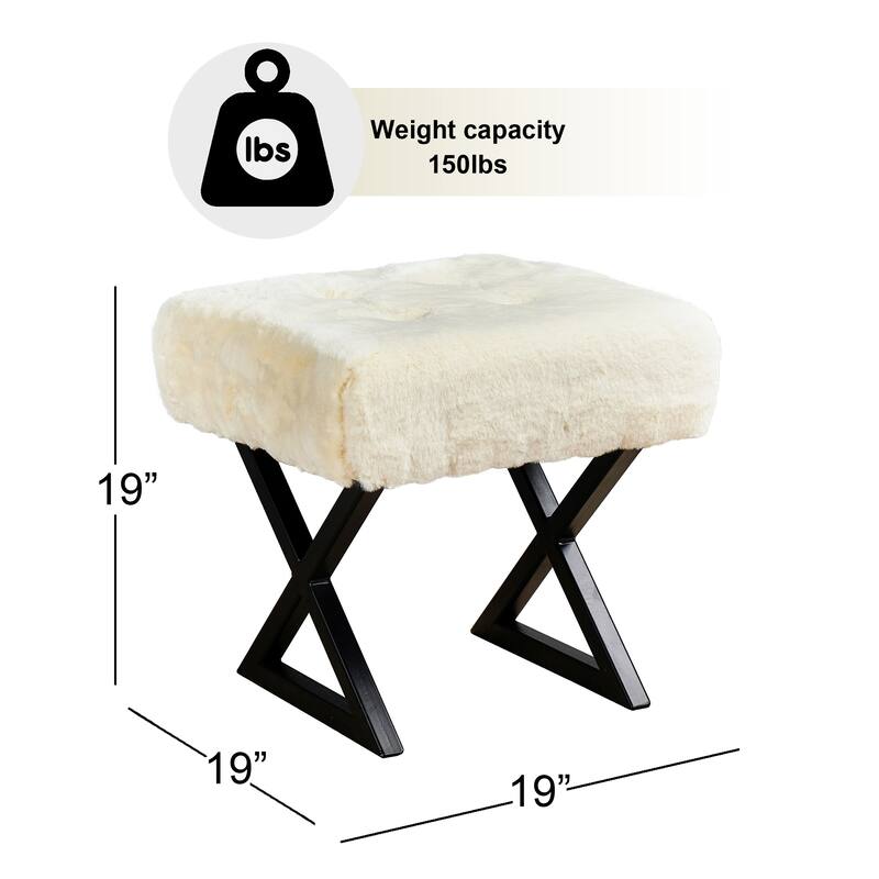 FauxFur Ottoman Vanity Stool 19"X19"X19". - 19"x19"x19" - Antique White