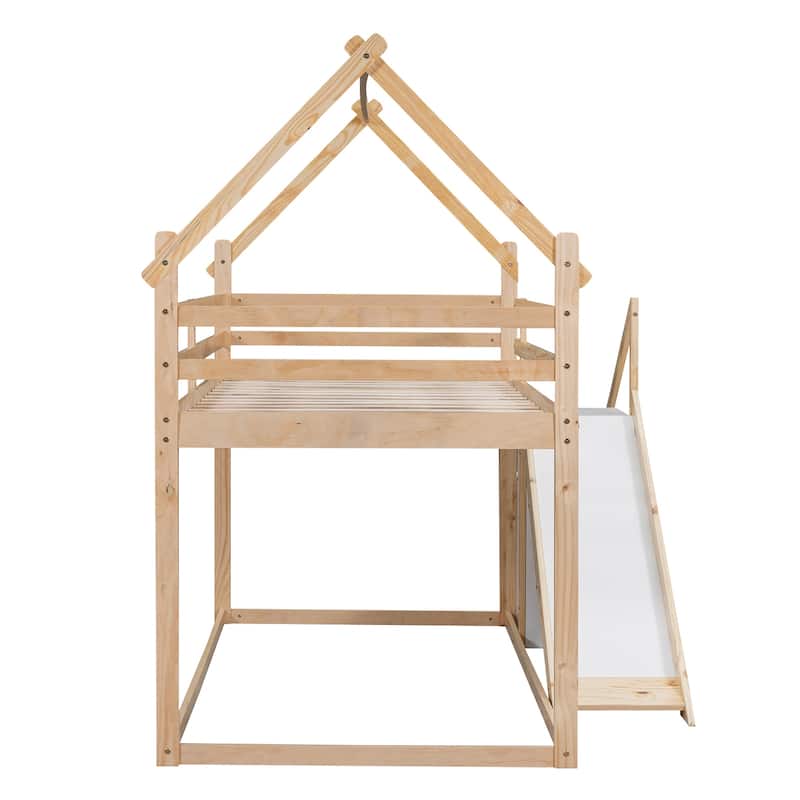 Nestfair Twin over Twin House Loft or Bunk Bed with Slide and Staircase