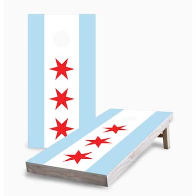 Chicago City Flag Corn Hole Board Set w Case & Lights