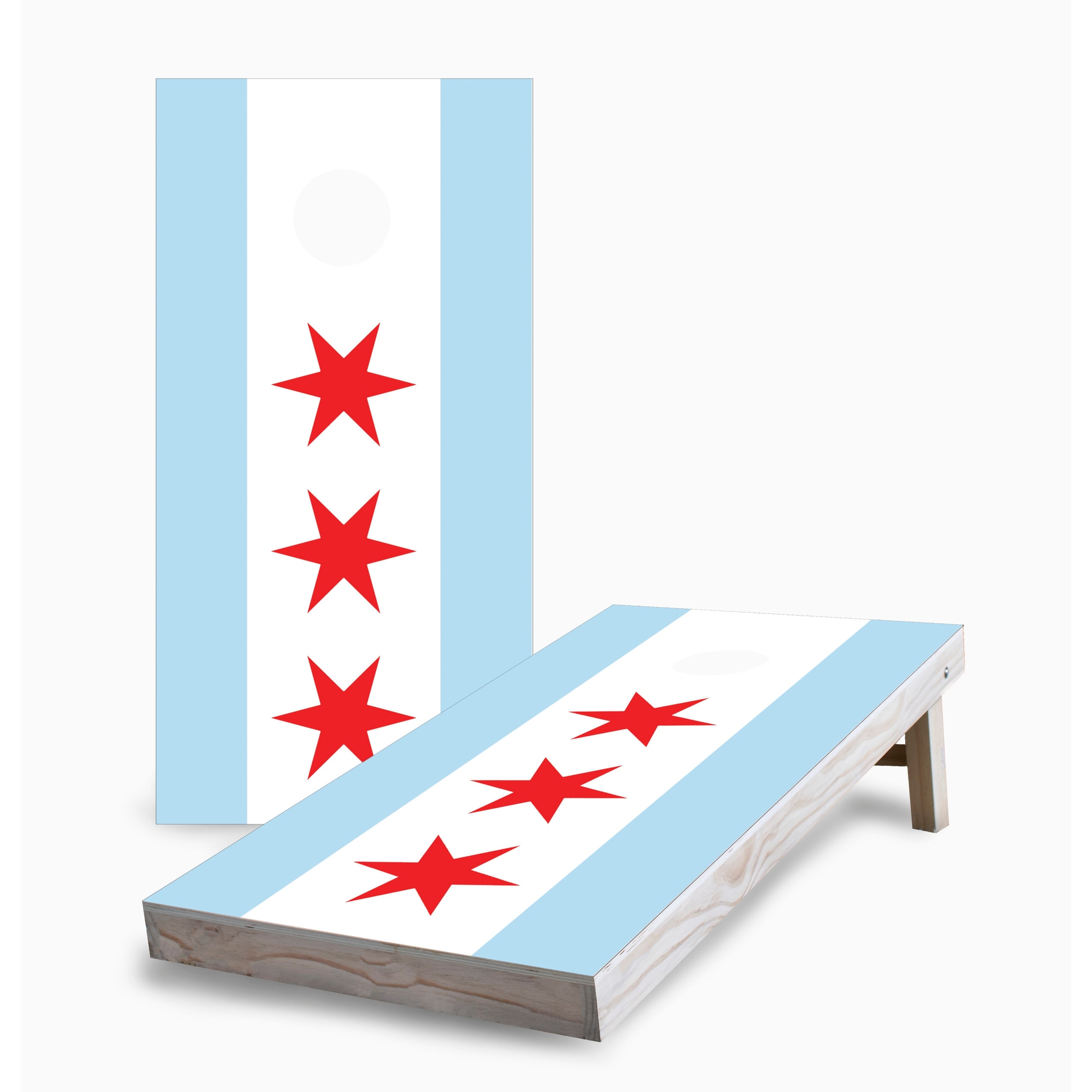 Chicago City Flag Corn Hole Board Set with Carry Case