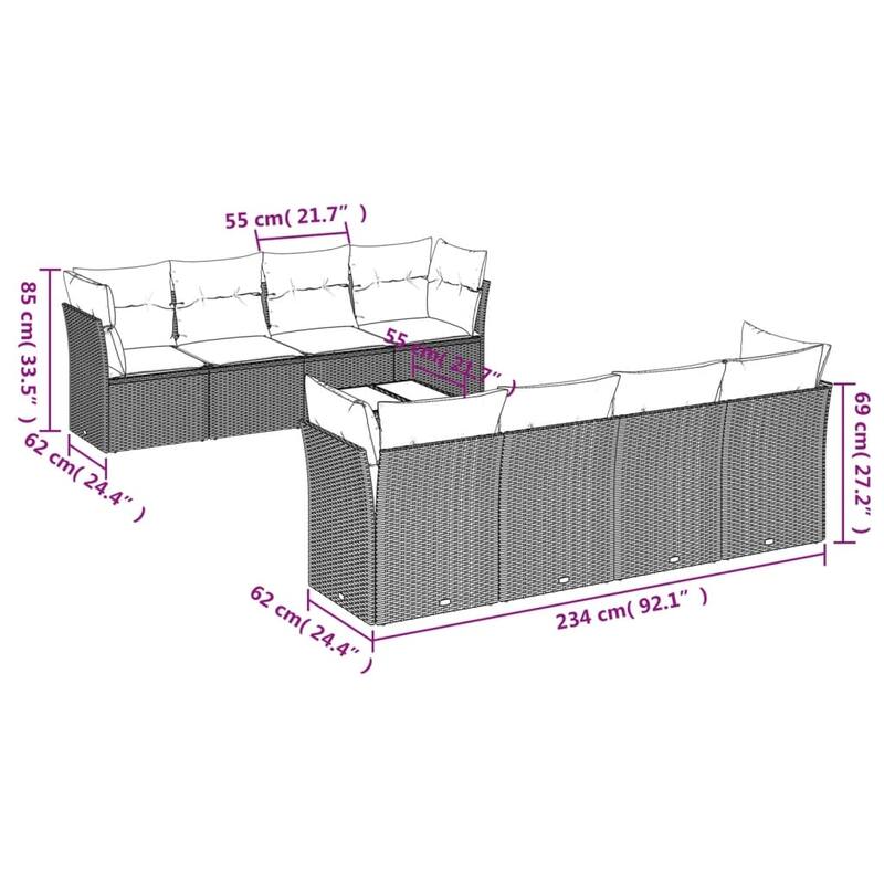vidaXL Garden Sofa Set Grey, Dark Grey - 21.7 x 21.7 x 14.6