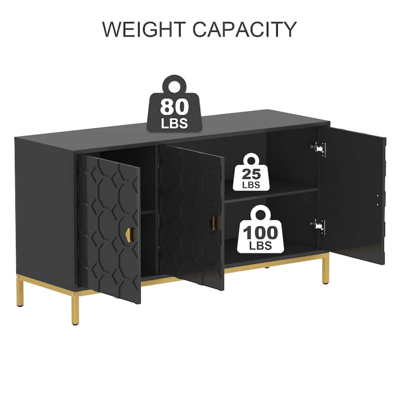 Clihome 3 Door Glossy Media Storage Sideboard Accent Cabinet