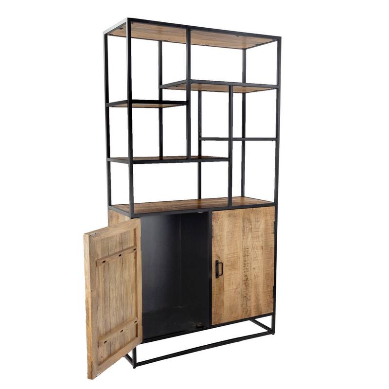 75" Tall Storage Industrial Display Bookshelf Solid Mango Wood
