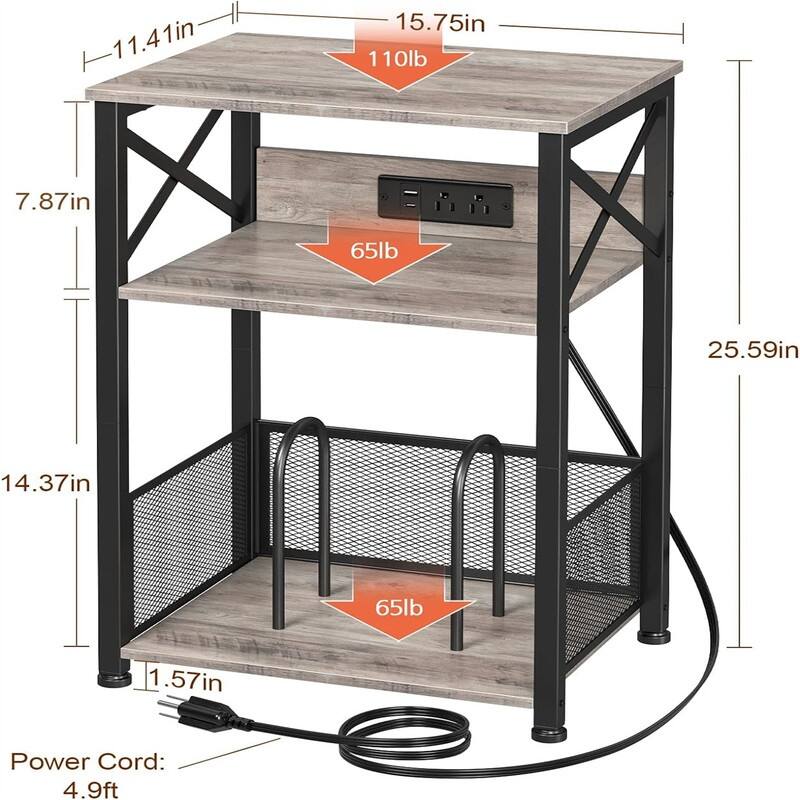 Record Player Stand with Charging Station - 15.75 x 11.41 x 25.59 