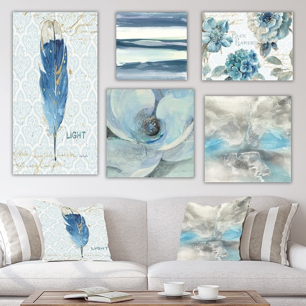 Designart 'Blue Feather Collection' Traditional Wall Art set of 5 pieces - Blue