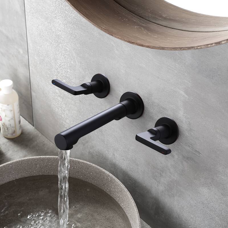 Two Handles Wall Mounted widespread Bathroom Faucet