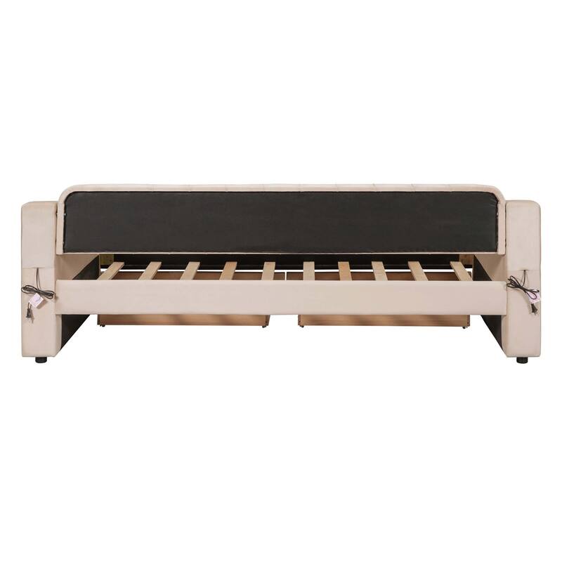 Twin Size Daybed with Storage Armrests & USB Port