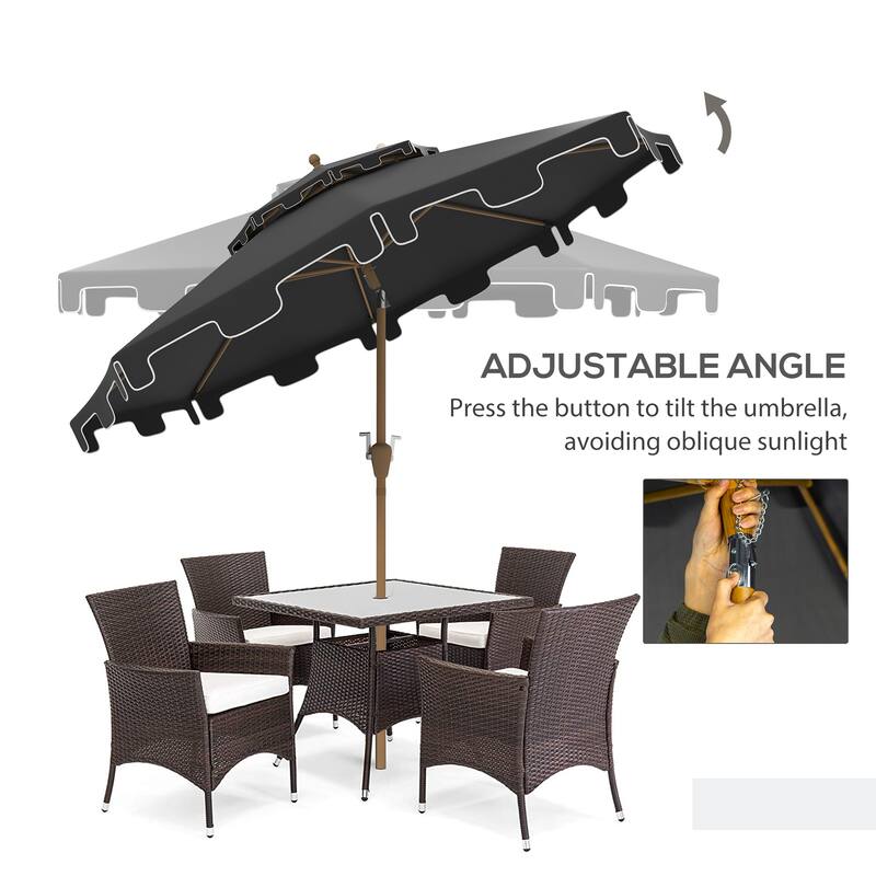Rectangular Market Umbrella Patio Outdoor Table Umbrella with Crank and Push Button Tilt Top Vents, Blue