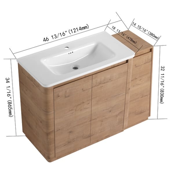 dimension image slide 1 of 10, BNK 36"/40"/48"/52"/60"/64"/84"/92" Bathroom Vanity With Sink, Freestanding Bathroom Vanity with Doors and Adjustable Shelf
