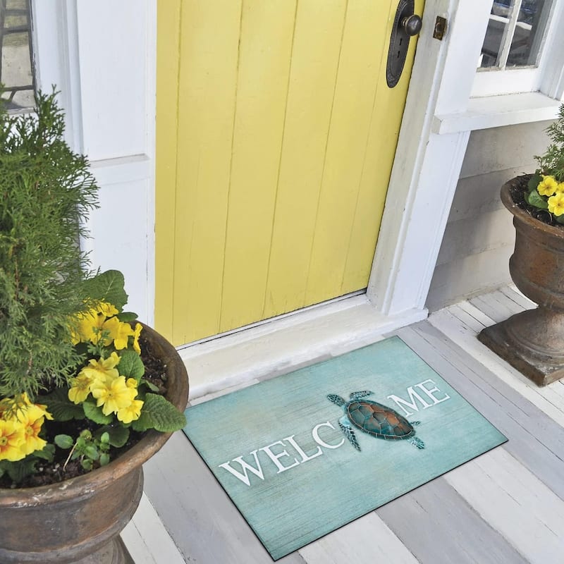 Sea Turtle Welcome Indoor/Outdoor Floor Mat Made in The USA Low Profile, Protective Non-Skid Rubber Backing, 29.5" by 17.75"