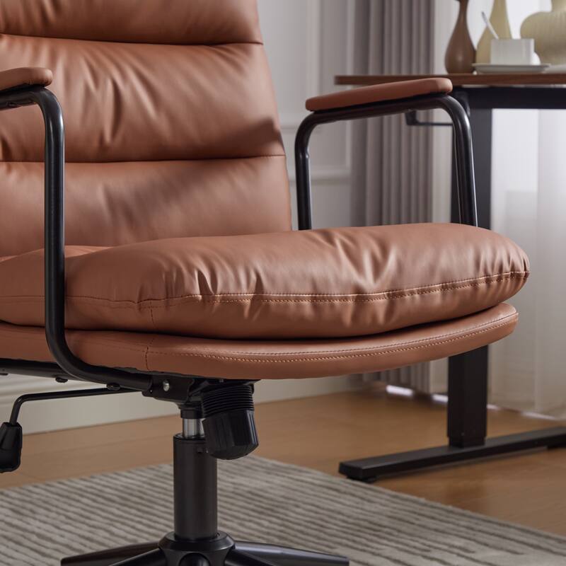 PU Leather Swivel Office Chair with Wheels, Adjustable Mid Back Home Desk Chair, Computer Rolling Chair with Padded Armrest