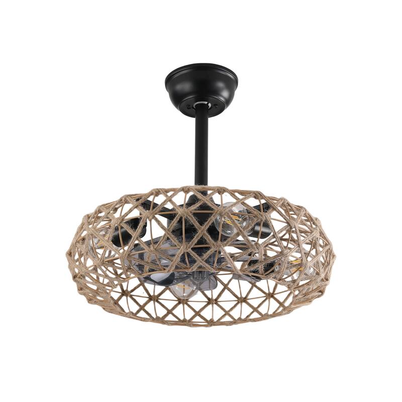 19" Hemp Rope Woven Ceiling Fan with 4 bulbs and Reversible DC Motor
