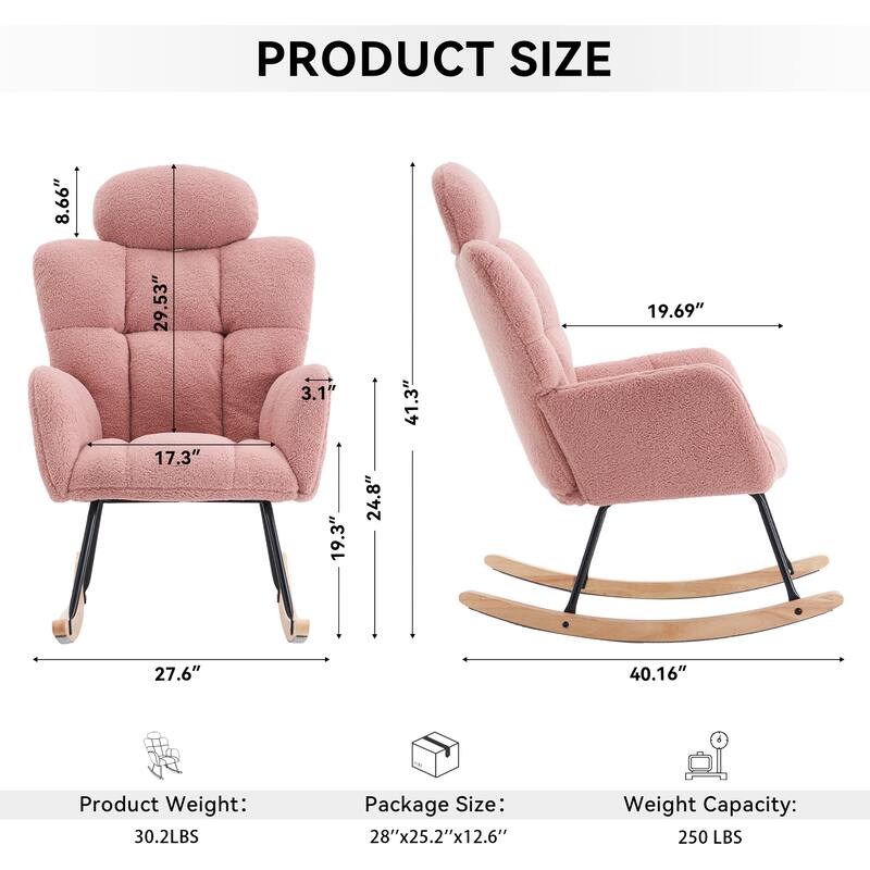 Teddy Fabric Upholstered Modern Nursery Rocking Glider Accent Chair with High Backrest