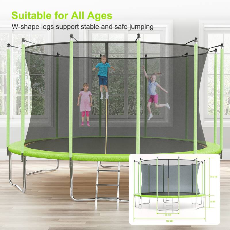 16FT Trampoline, Recreational Trampolines with Enclosure Net and Ladder