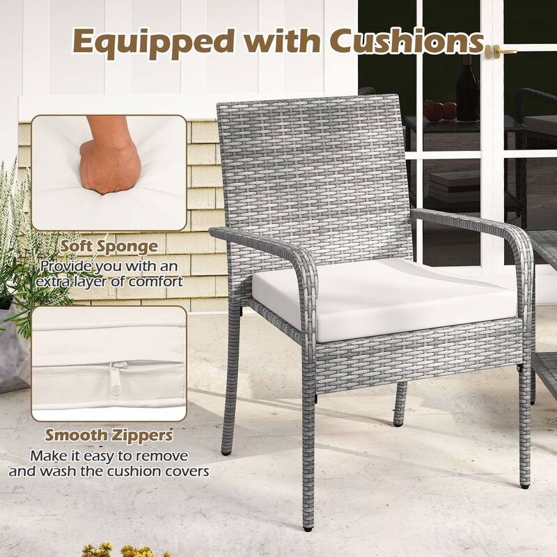 Gymax 3 Pieces Patio Furniture Set PE Rattan Porch Chairs w/ 2-Tier
