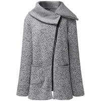 QZUnique Women's Plush Double Collar Sweater Coat Long Sleeves Side Zipper Cardigan Outwear