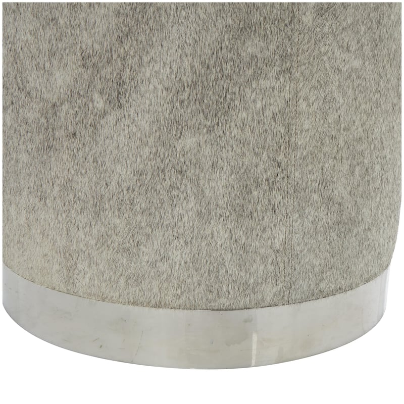 Leather Patchwork Living Room Stool with Silver Metal Base - Gray - Roche River Decor